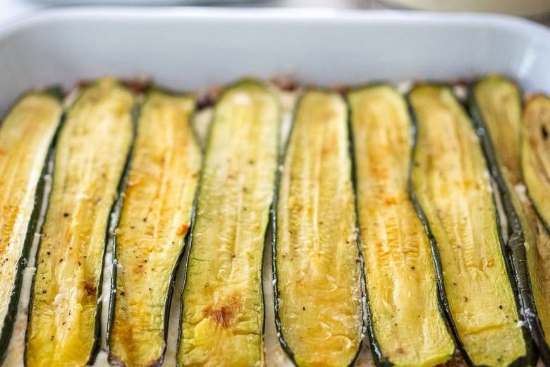 final layer of zucchini over the ricotta.