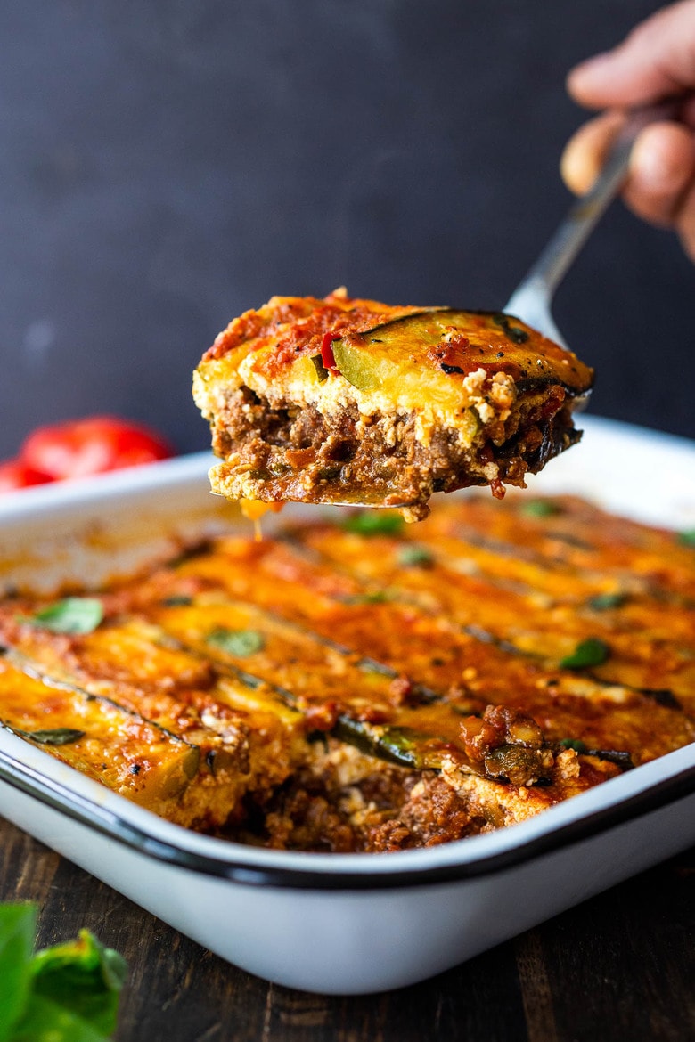 A savory recipe for Zucchini Lasagna, made without noodles for a low carb, keto version of one of our favorite meals! Vegetarian adaptable and Gluten-free.