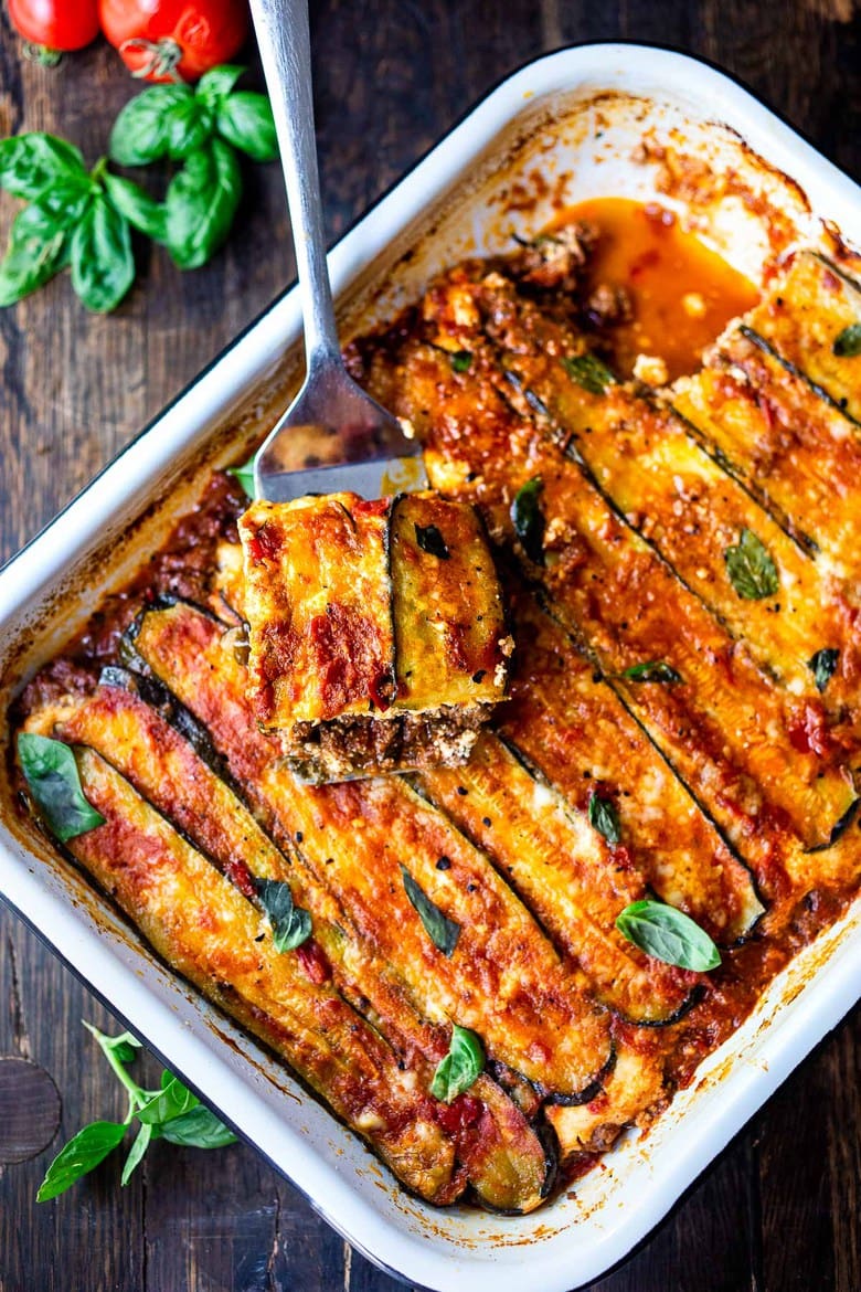 30 Comfort Food Recipes for Fall! A savory recipe for Zucchini Lasagna, made without noodles for a low carb, keto version of one of our favorite meals! Vegetarian adaptable and Gluten-free.