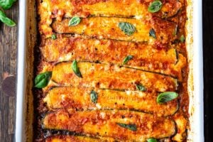 A savory recipe for Zucchini Lasagna, made without noodles for a low carb, keto version of one of our favorite meals! #ketolasagna #zucchinilasagna