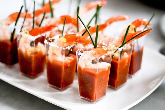 Gazpacho with shrimp.