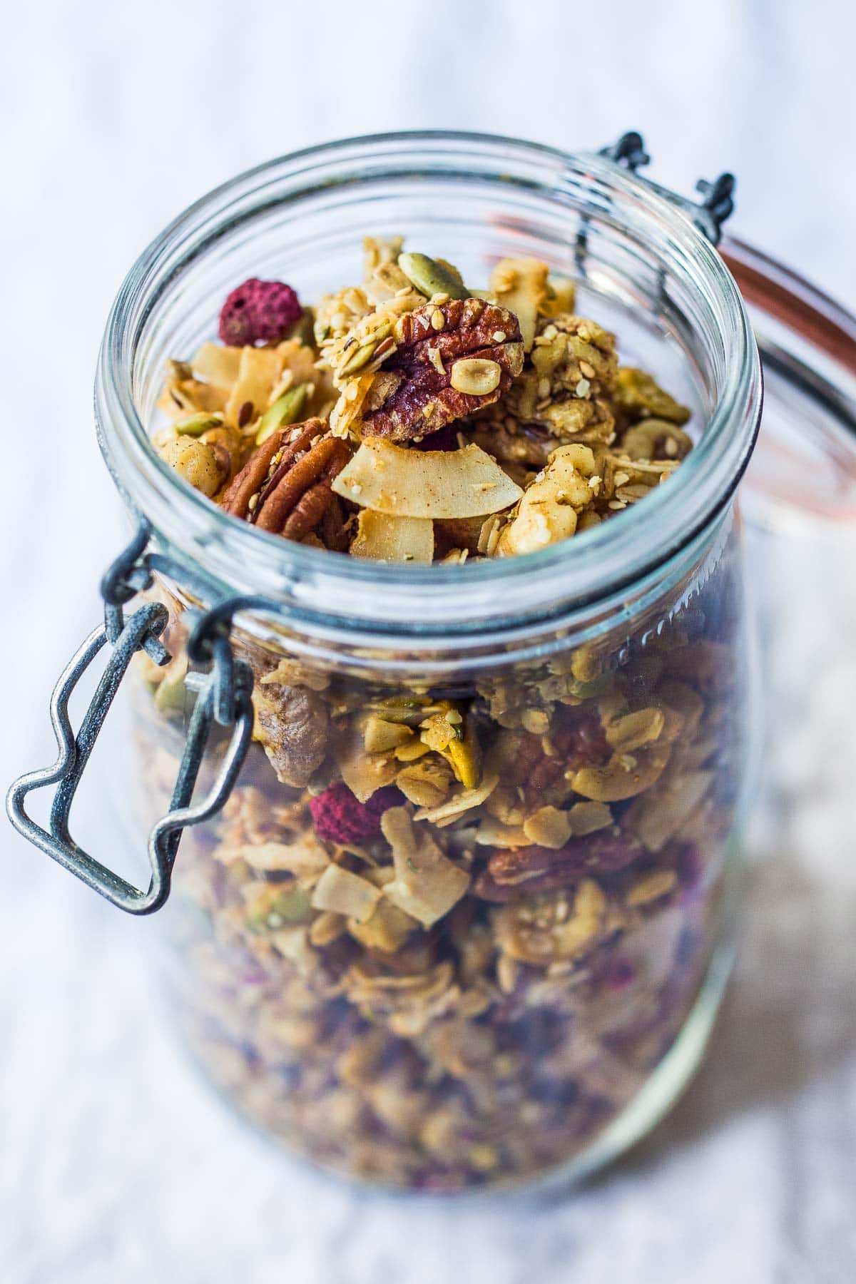 vegan granola in a jar. 