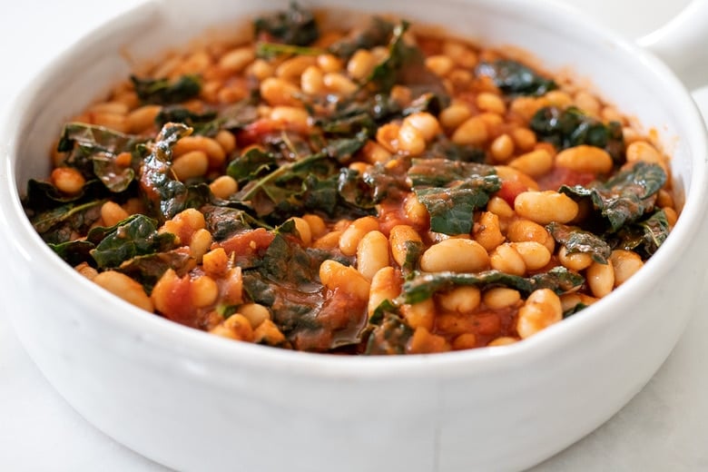 kale and white beans with marinara sauce