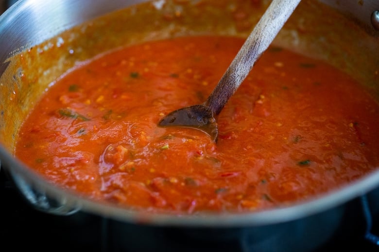 simmer the sauce on the stove
