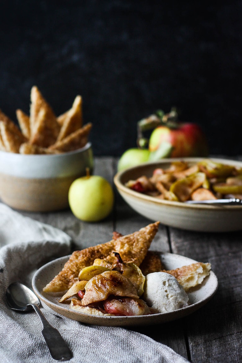 This recipe for Easy Apple Pie is made with spiced roasted apples and pie crust cookies.  A quicker way to make pie with all the comforting flavors and a guaranteed flakey crispy crust.  