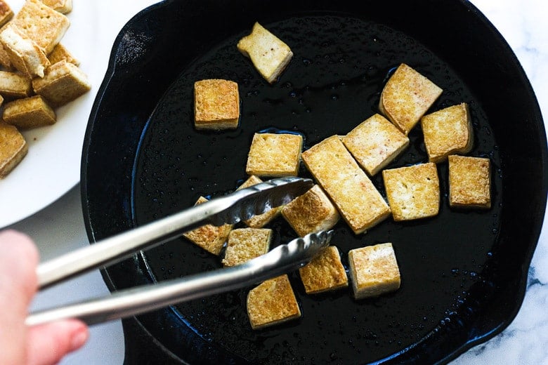 searing tofu in pan