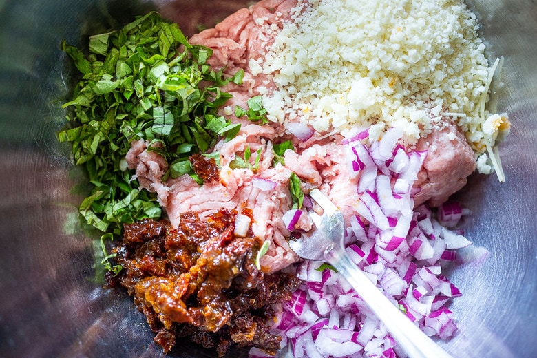 mix turkey meatball ingredients together in bowl 