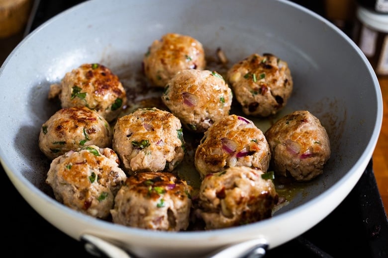 pan sear the turkey meatballs 