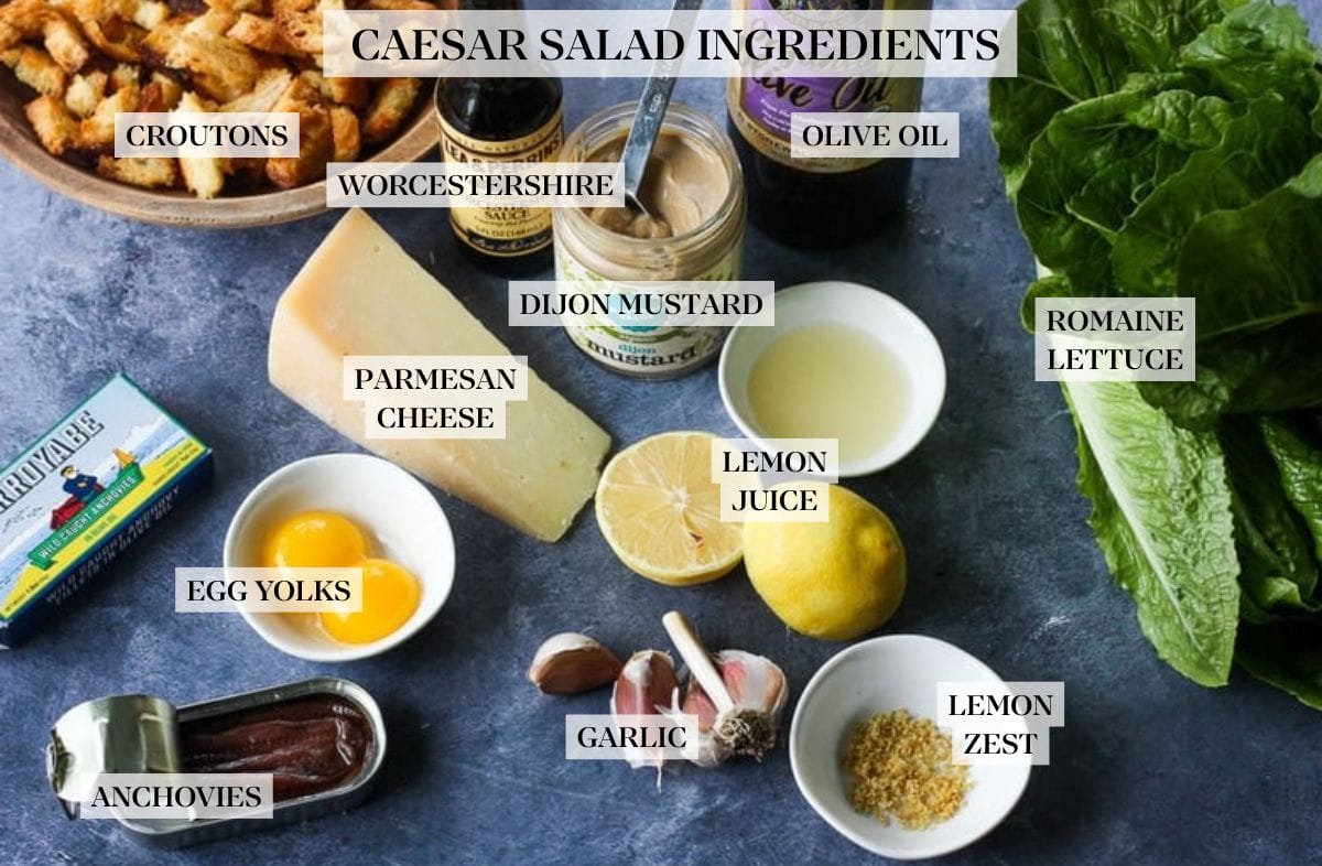 Ingredients in Caesar salad.