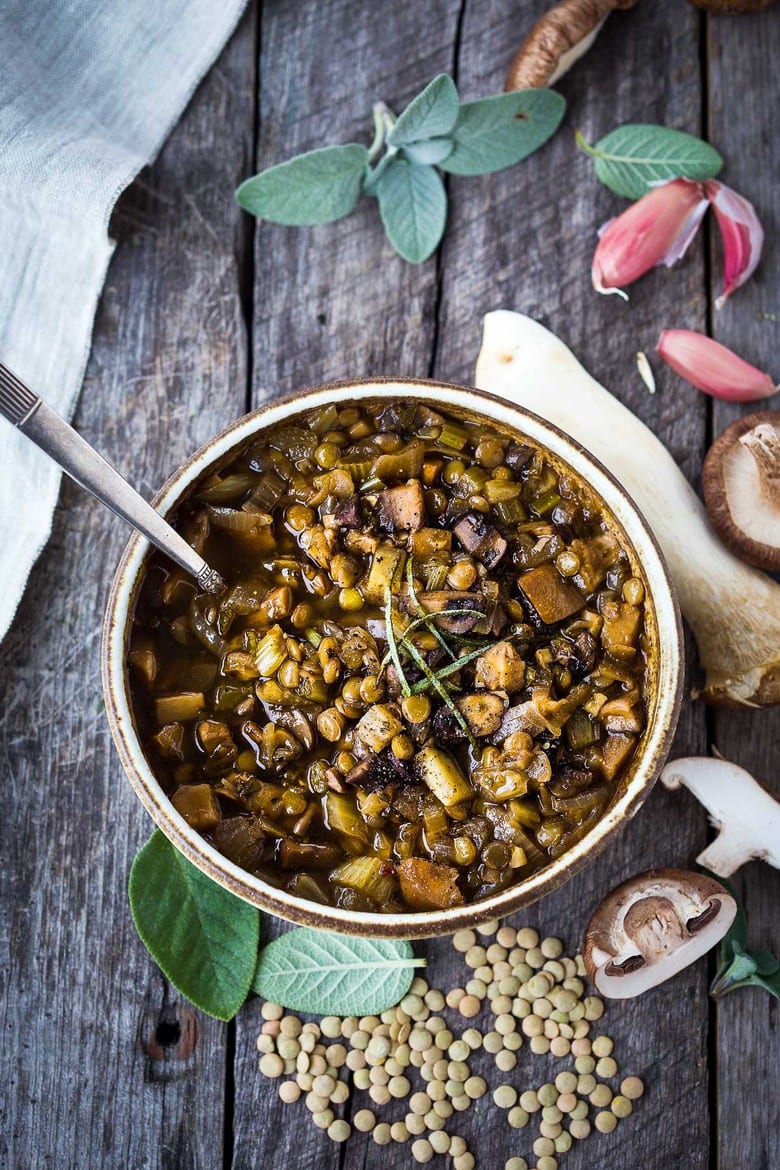 This recipe for Mushroom Lentil Stew with Fennel and Sage is earthy, hearty and richly spiced.  Delicious and vegan!