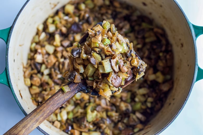 Sautéed soup ingredients.