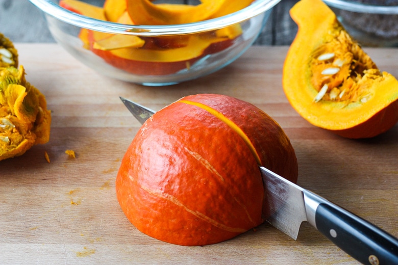 removing seeds and cutting squash