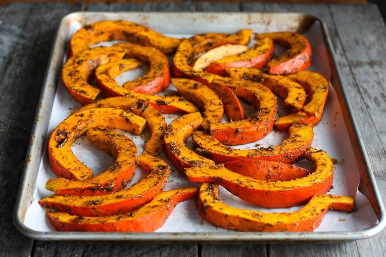 laying squash on a baking tray