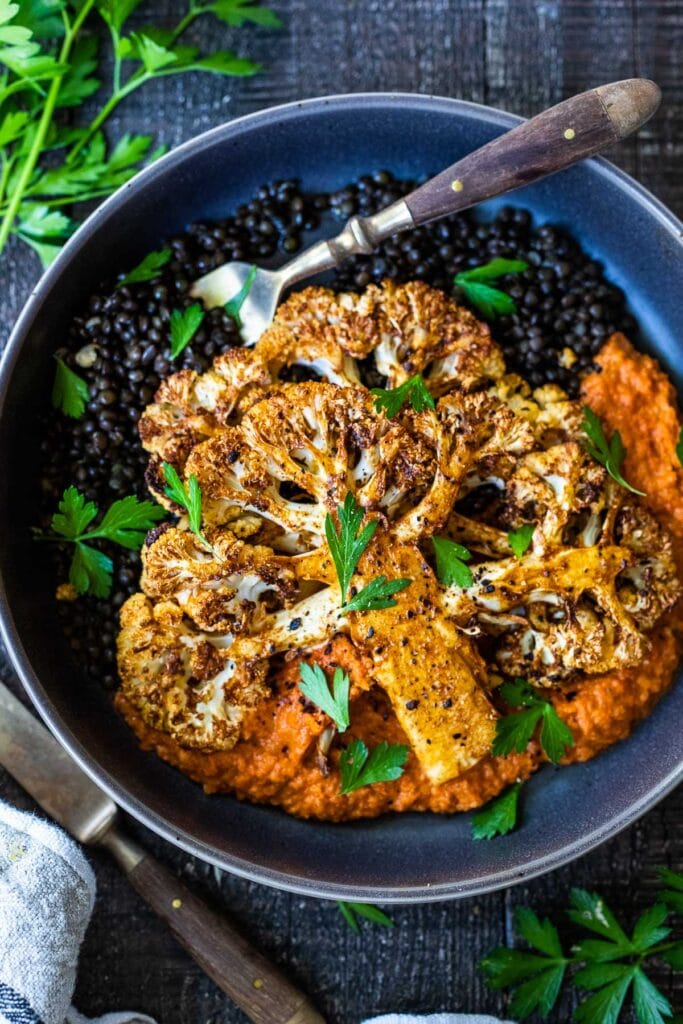 Roasted Cauliflower Steaks with Romesco Sauce