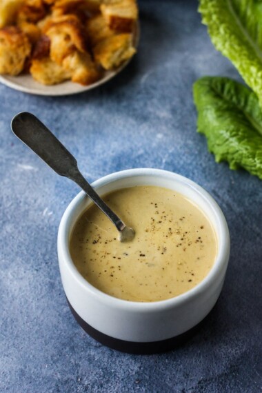 How to make the BEST Classic Caesar Dressing! Rich, creamy and flavorful- this salad dressing recipe is full of depth and umami!