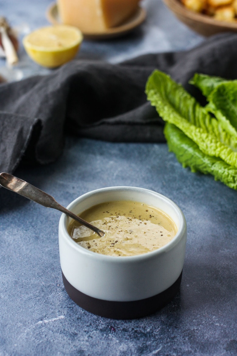 How to make the BEST classic Caesar Dressing! Rich, creamy and flavorful- full of depth and umami! #caesardressing 