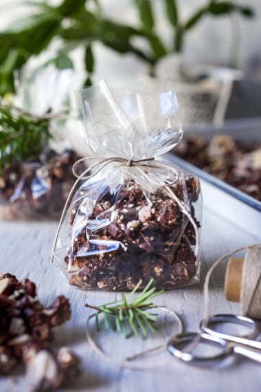 chocolate bark in clear a gift bag