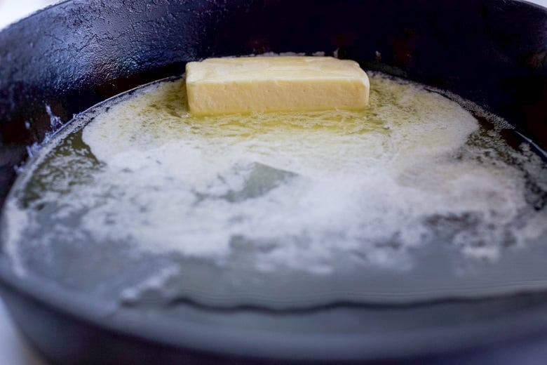 butter melting in the pan