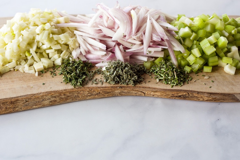 chopped fennel, shallots, celery and herbs