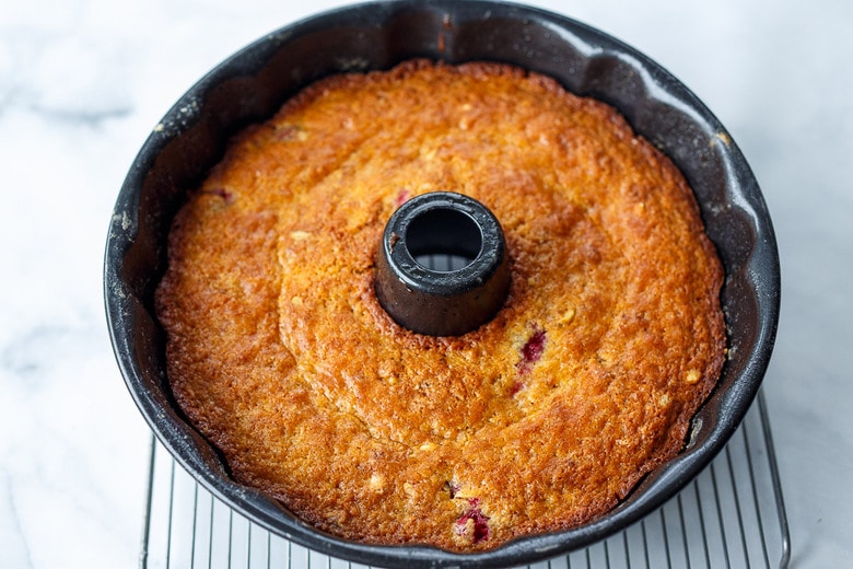 baked cake in pan