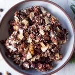Chocolate Bark with cashews,  toasted coconut, ginger and sesame seeds - a festive snack perfect for holiday gifts or gatherings.  Easy to make, in just 30 minutes!  Vegan and Gluten-free!