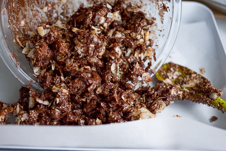 pour mixture on a baking tray