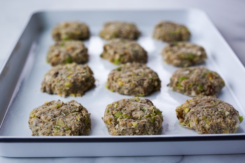 formed patties on a pan