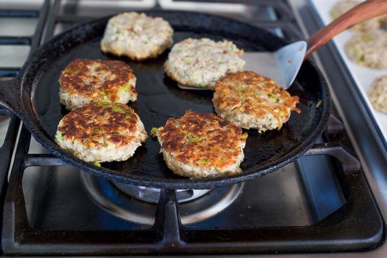 flipping and frying patties