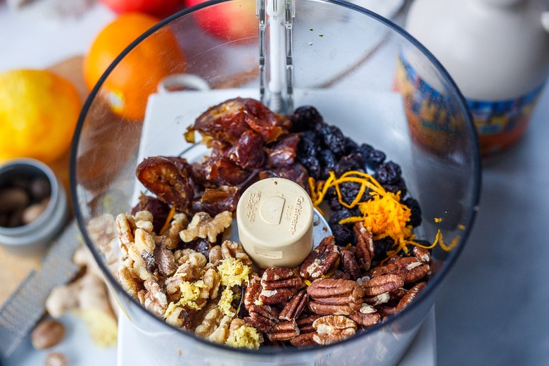 food processor with nuts and dried fruit