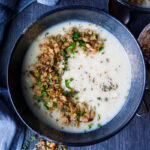 Creamy Cauliflower Soup with Thyme and Sharp Cheddar is easy to love.  Simple to make and Vegan adaptable! (see recipe notes)