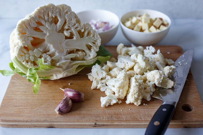 chopping cauliflower