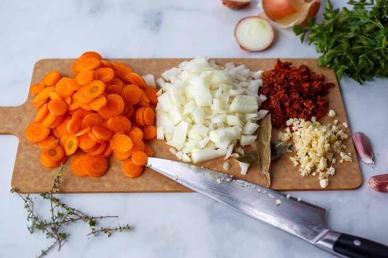 chopping vegetables for soup