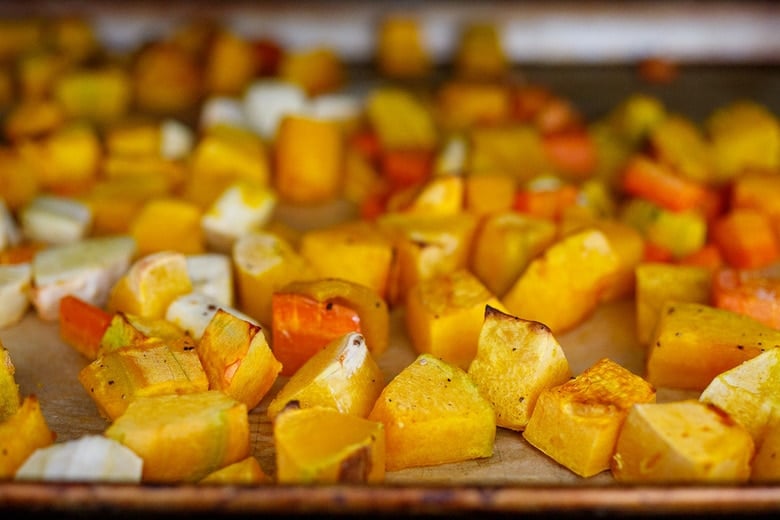 roasting the veggies for veggie pot pie