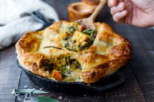 Vegetable Pot Pie with Roasted Butternut Squash, lentils and kale. Vegan
