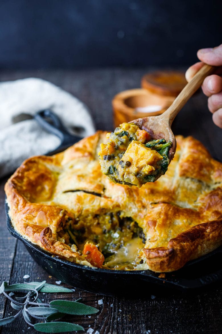 Vegan Pot Pie with Roasted Butternut, Lentils and Kale