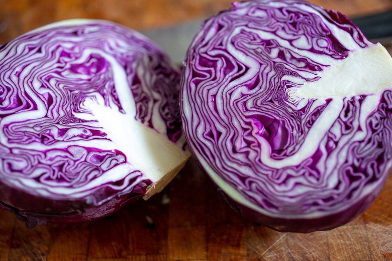 purple cabbage cut in half