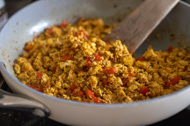 Mexican tofu scramble in the pan