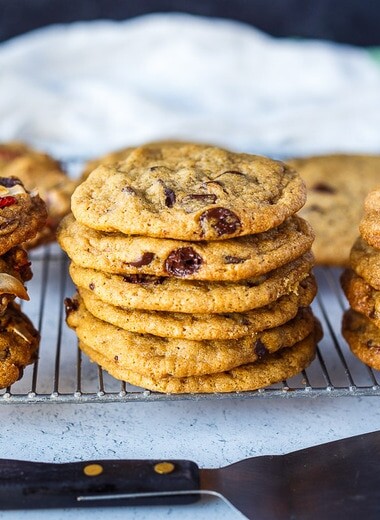 Irresistible one-bowl Vegan Chocolate Chip Cookies with crisp edges and soft centers.  Here is the perfect vegan recipe for the traditional chocolate chip cookie you have been craving!