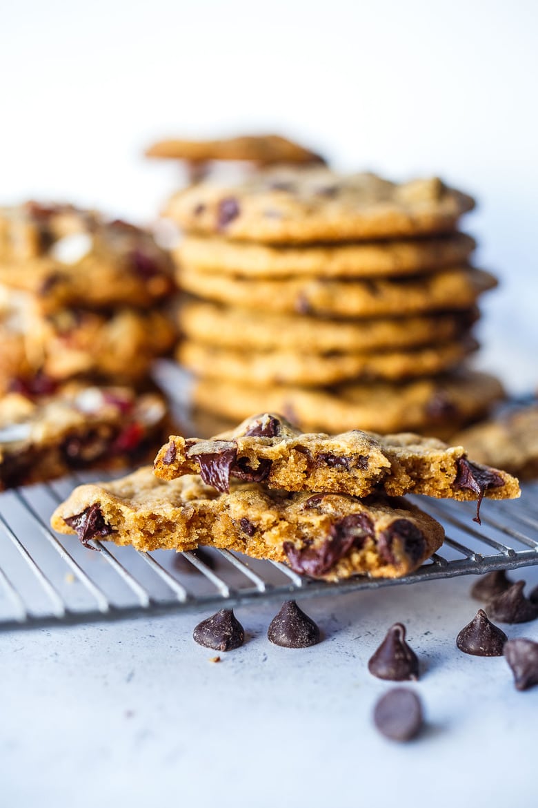 Irresistible one-bowl Vegan Chocolate Chip Cookies with crisp edges and soft centers.  Here is the perfect vegan recipe for the traditional chocolate chip cookie you have been craving!