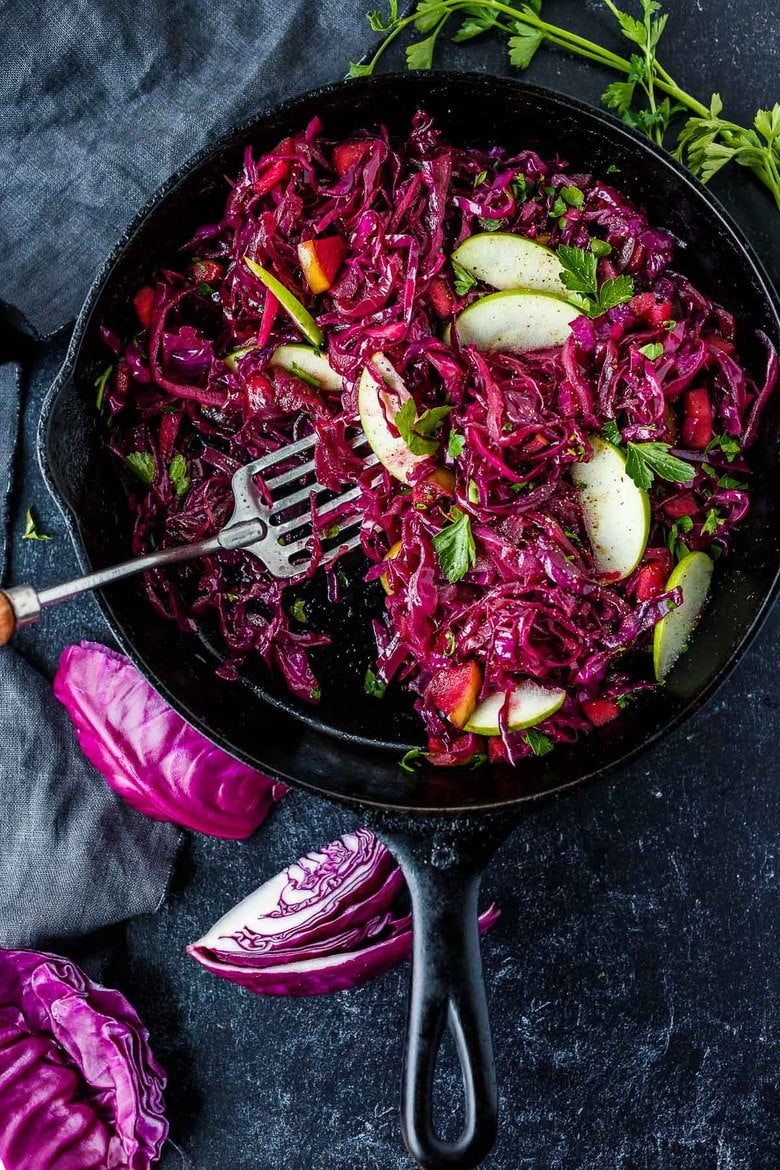 Sautéed Cabbage in a skillet. 