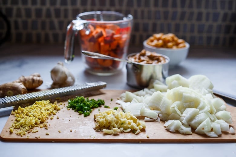 chopped ingredients for Peanut Soup