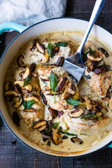 Creamy Gorgonzola Chicken with Mushrooms and Sage is flavorful, decadent, and perfect for special occasions like birthdays, anniversaries or Valentine's day. The creamy gorgonzola sauce is dreamy and delicious. 