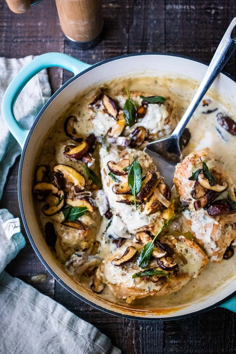 Creamy Gorgonzola Chicken with Mushrooms and Sage is flavorful, decadent, and perfect for special occasions like birthdays, anniversaries or Valentine's day. The creamy gorgonzola sauce is dreamy and delicious. 