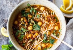 A delicious recipe for Harira-a Moroccan Lentil and Chickpea Soup, full of protein and nutrients infused with warming Moroccan spices. Vegan.