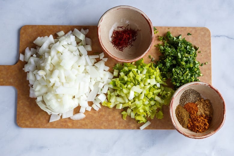 chopped onion, celery and herbs