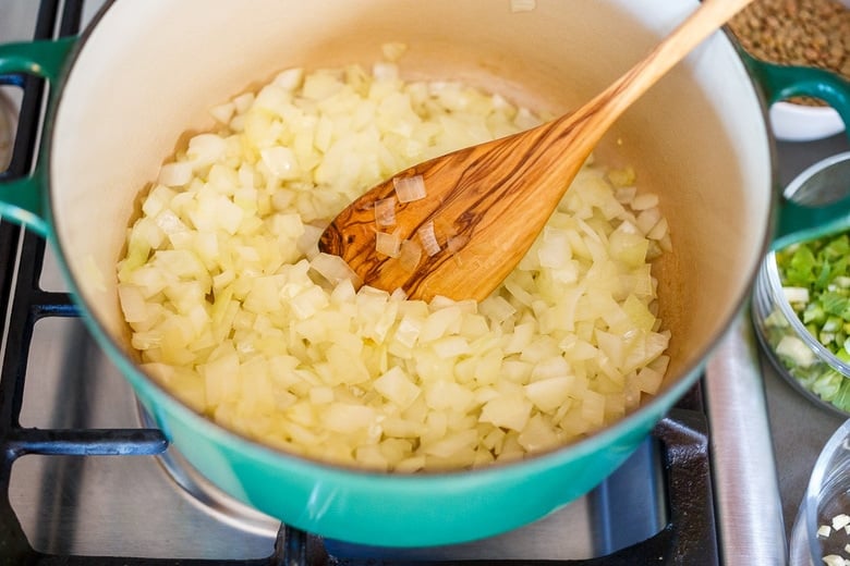 Sautéing onions for Harira.