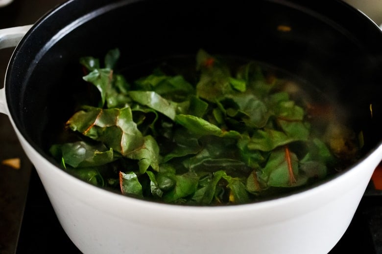 add the greens to the miso soup