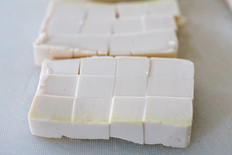 prep the silken tofu- cut into cubes