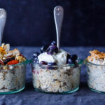 Creamy Overnight Oats, an easy no-cook technique for a healthy grab-and-go breakfast or snack that is full of fiber and completely adaptable.  Top with fruit, nuts, seeds, peanut butter and yogurt.