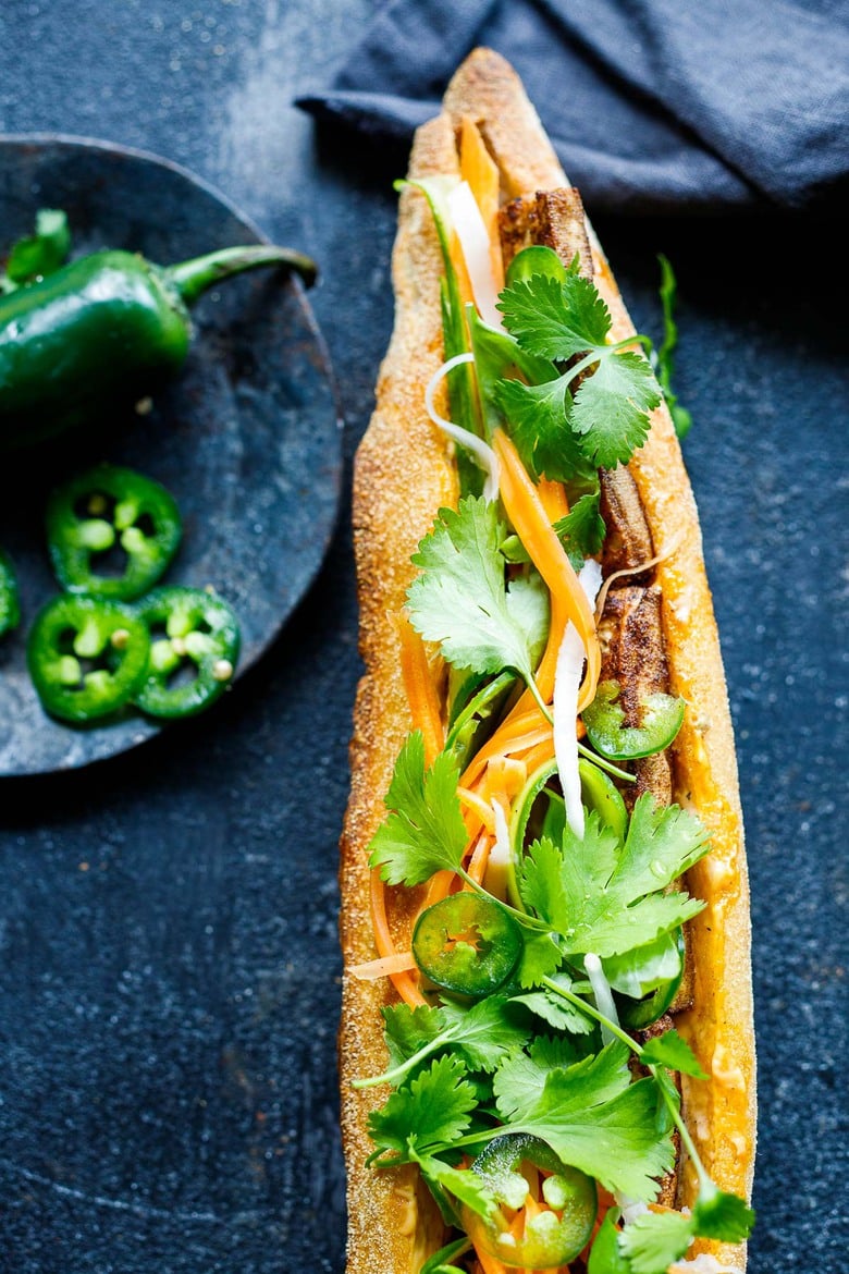 How to make the most delicious, authentic Vietnamese Banh Mi Sandwich - fresh, light, complex and flavorful with lots of umami goodness, made with your choice of tofu, mushrooms, chicken or pork and simple pantry ingredients. Vegan-adaptable.